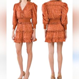 Revolve House of Harlow 1960 Wallis Ruffle Puff Sleeve Floral Preppy Dress LARGE